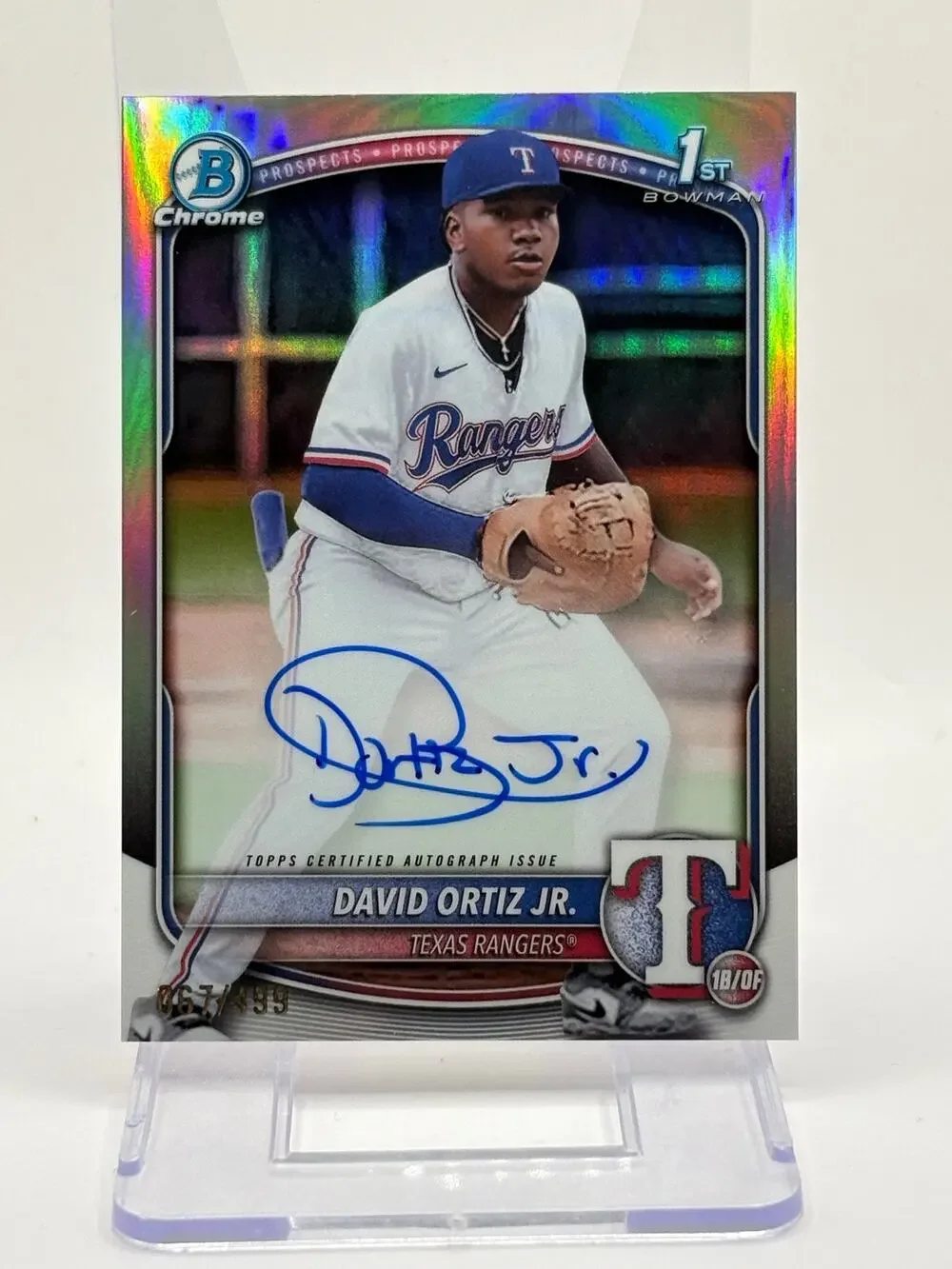 2025 Bowman Chrome David Ortiz Jr 1st Bowman Refractor Auto 67/499 SP Rangers